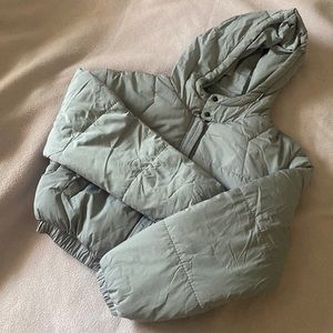 Grey Cropped Puffer Jacket With Hoodie